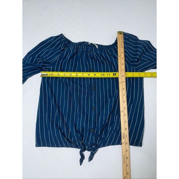 Abercrombie Kids Girls Open Shoulder Long Sleeve Blouse Blue Striped Size 13/14 - Picture 9 of 14